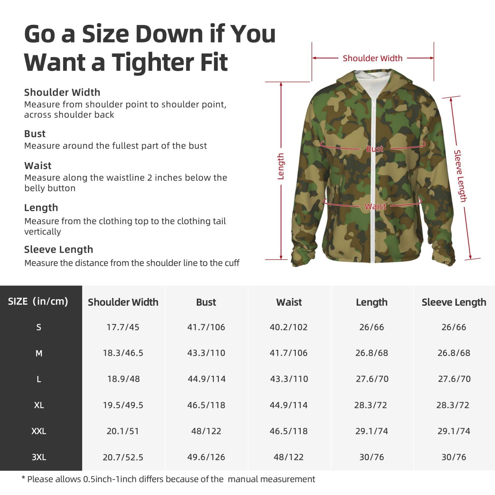 errtavt Camouflage Green Camo Sun Protection Hoodie Women's Long Sleeve Uv Shirts Jacket Hooded for Hiking Outdoor Small