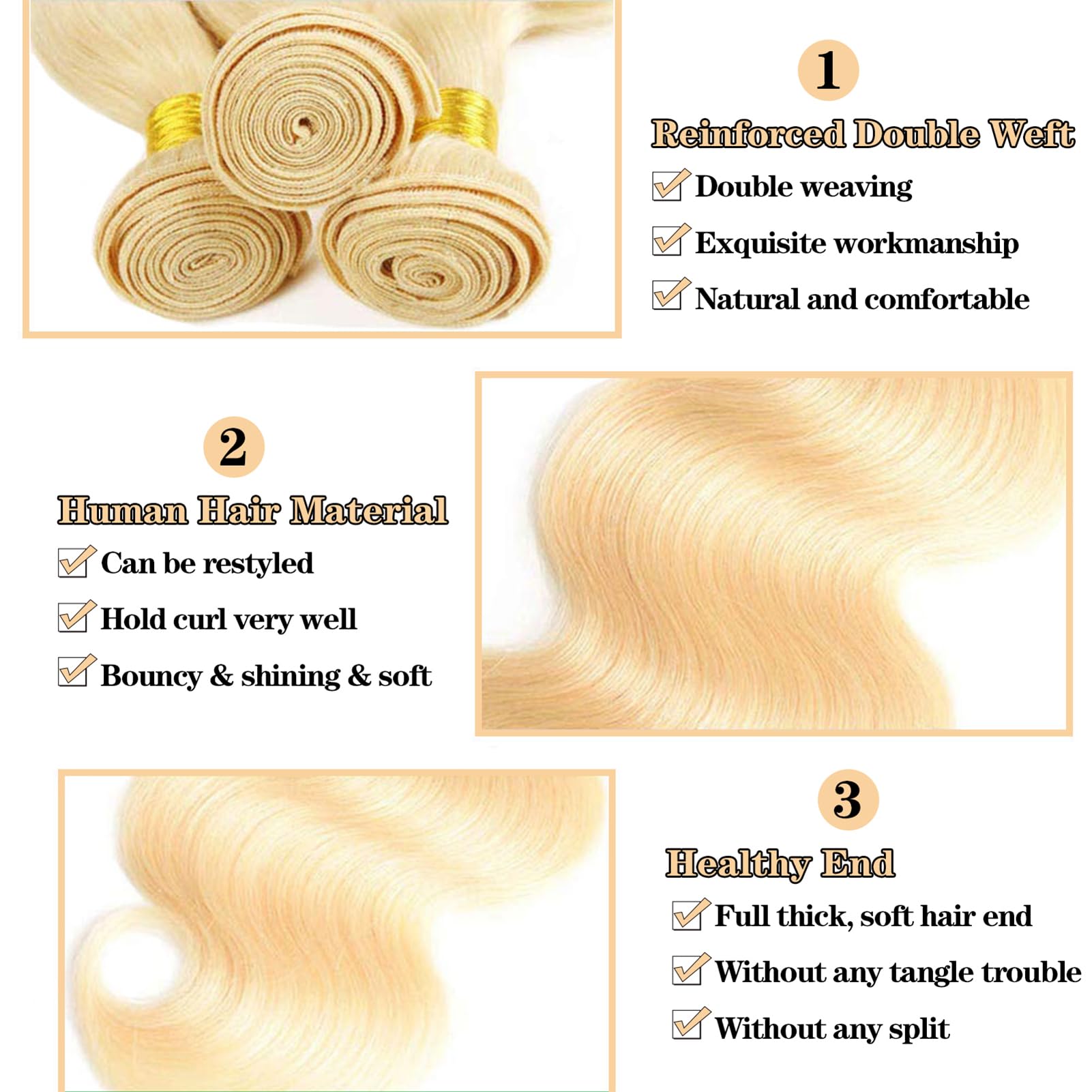 #613 bundles 100g/pc 10A Virgin Hair 3 4 pcs 613 Bundles Blonde Deep Wave Bundles  main image 2