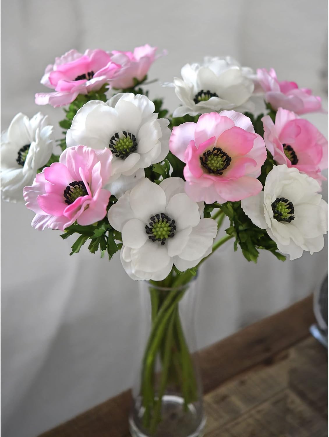 FiveSeasonStuff ‘Real Touch’ Sweet Pink Silk Anemone Artificial Flowers & Wedding Bouquet (9 Long Stems, 18.9 inches)