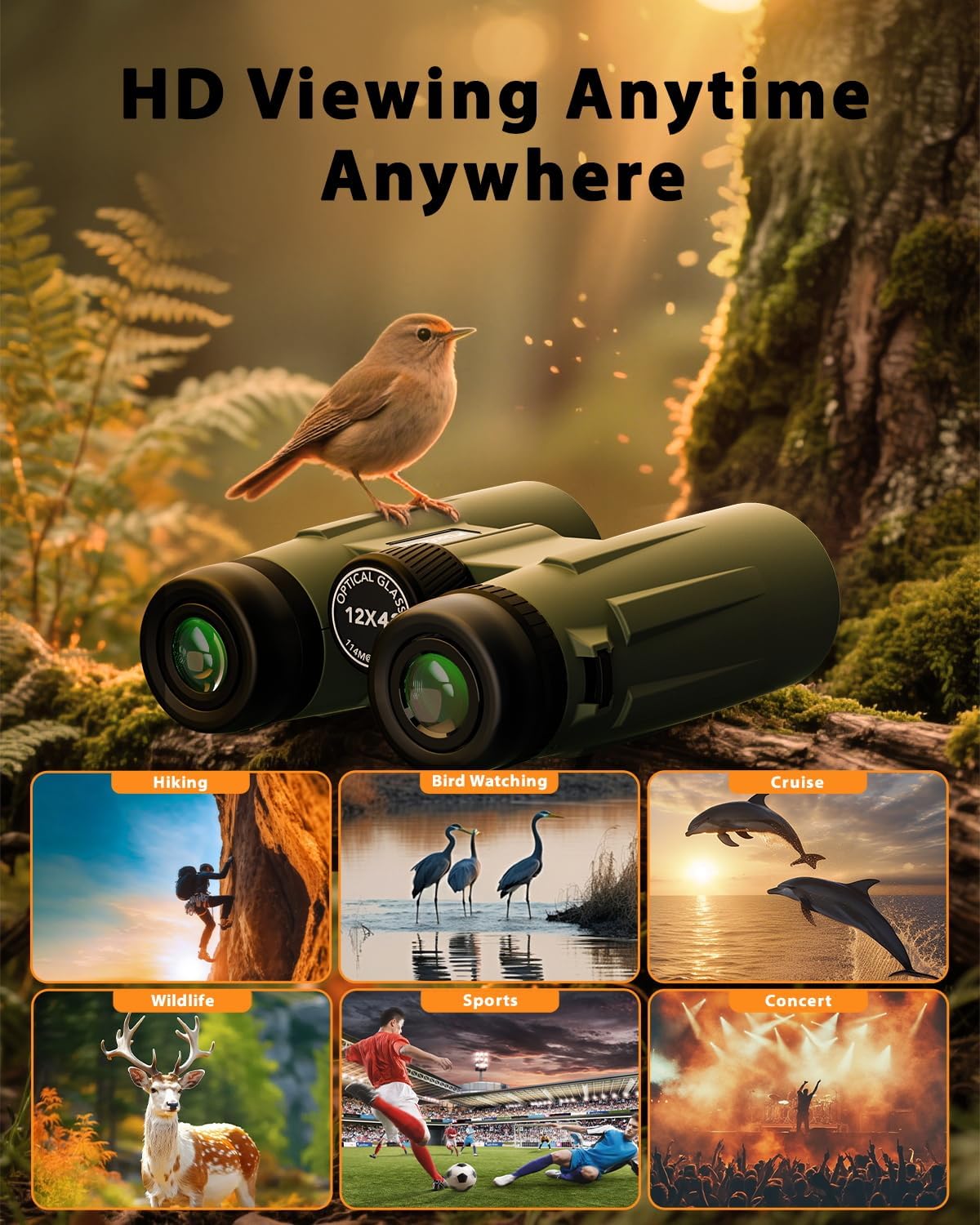 Usogood Professional 12x42 HD Binoculars - High Powered Large View with Clear Low Light Vision - Adults Binoculars for Bird Watching, Hunting, Hiking, Travel, Cruise, Green, AT66V3 - Image 6