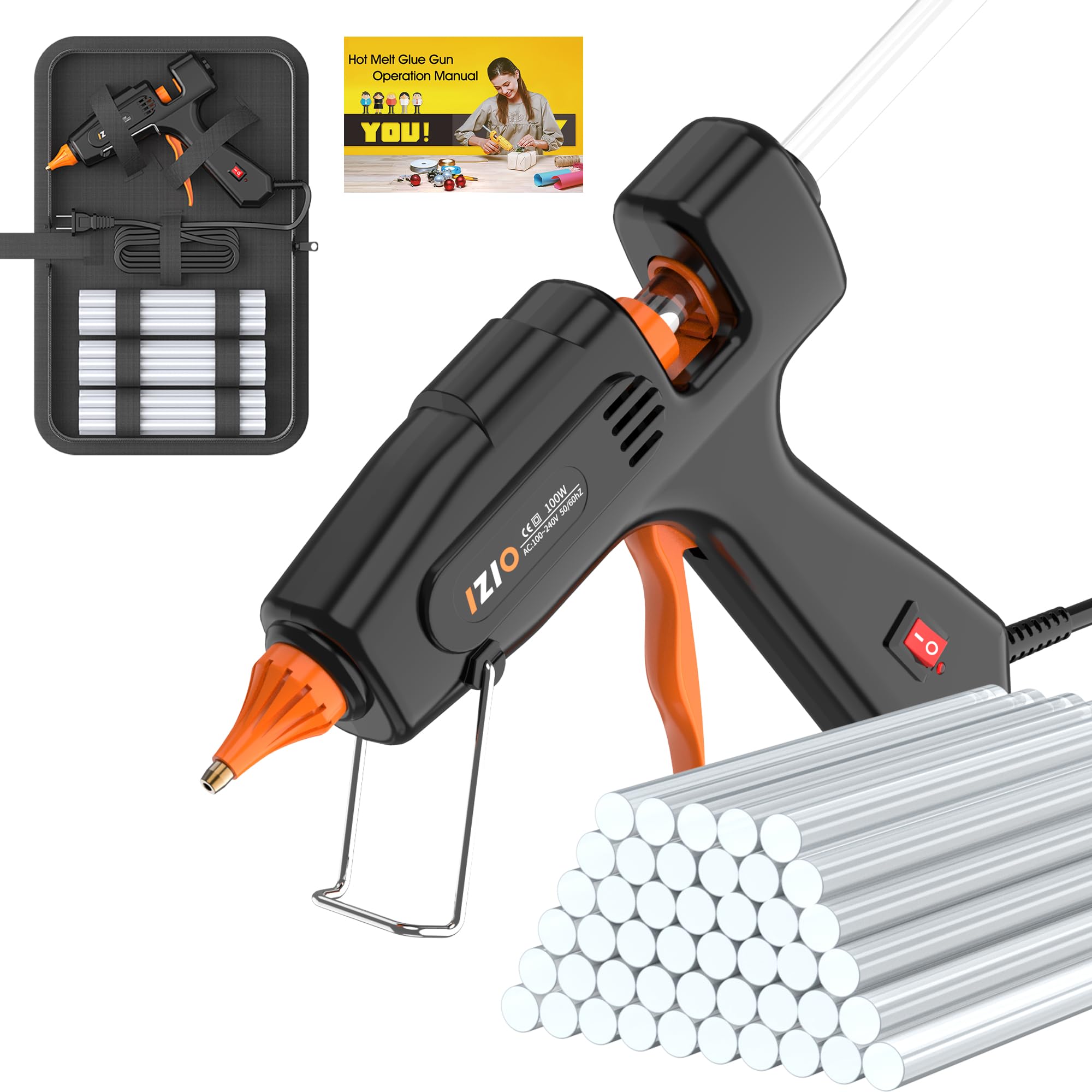 IZIO Professional Hot Glue Gun Kit-100W Fast Heat, 21 Glue Sticks(7/16