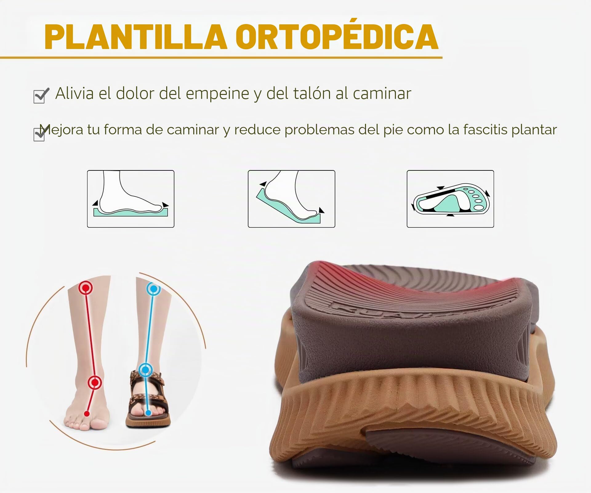 KuaiLu Sandalias Trekking Deportivas Mujer Ortopedicas Senderismo Sandalias | Comodas Caminar Fascitis Plantar Verano Abierta Ligera Cuero Ajustables Antideslizantes Sandalias Montaña Caqui Marrón 38