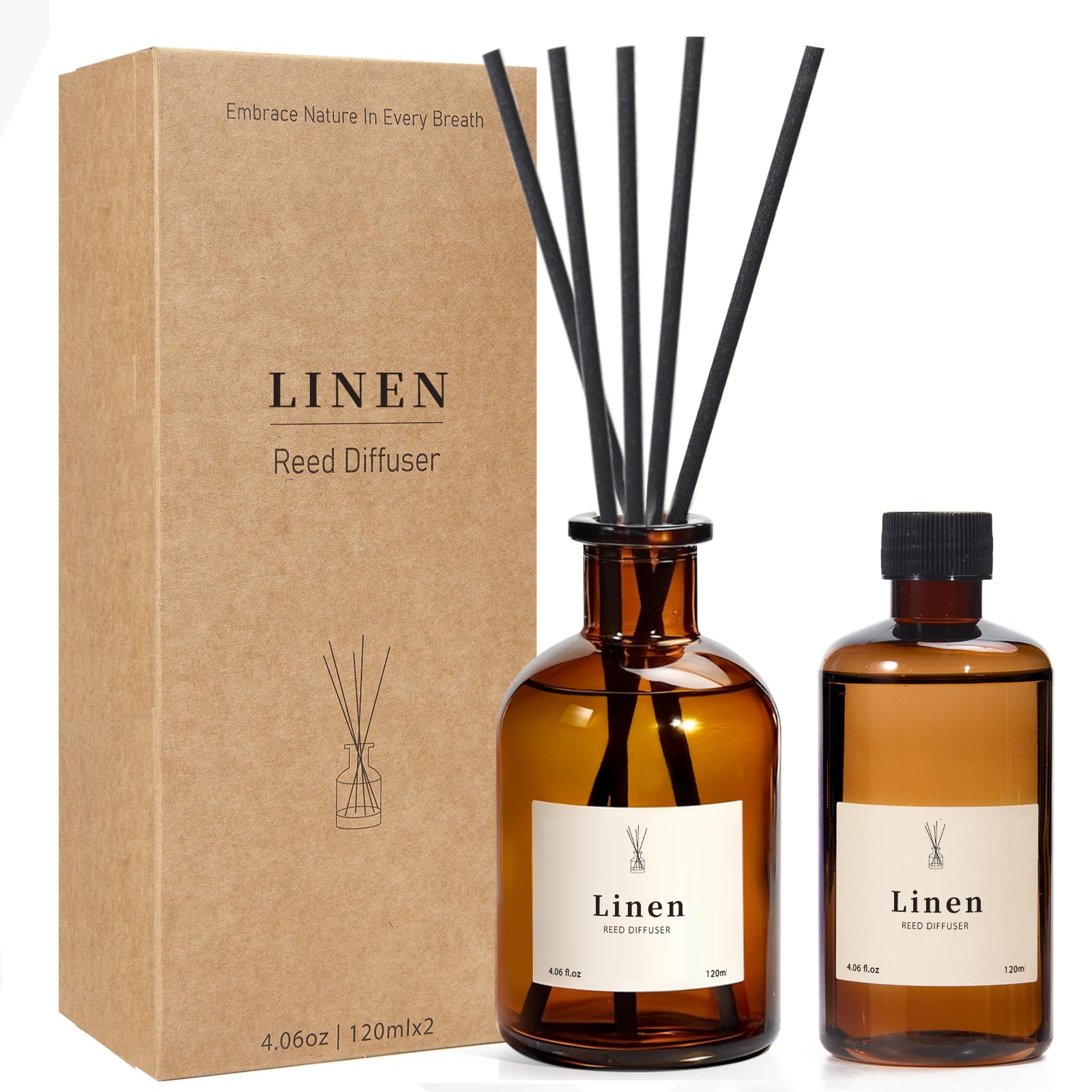 Reed Diffuser Set, 8.12 fl.oz Linen Scented Oil Diffuser, Home Fragrance Reed Diffusers for Bathroom Shelf Decor & Air Fresheners - Includes Reed Diffuser Sticks, 2 Pack Fragrance Oil & Glass Bottle