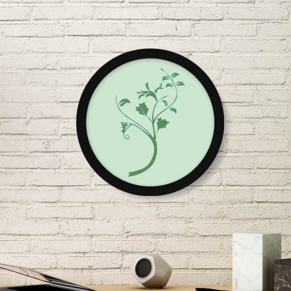 Cadre rond en bois noir avec peinture d'art de fleurs et feuilles