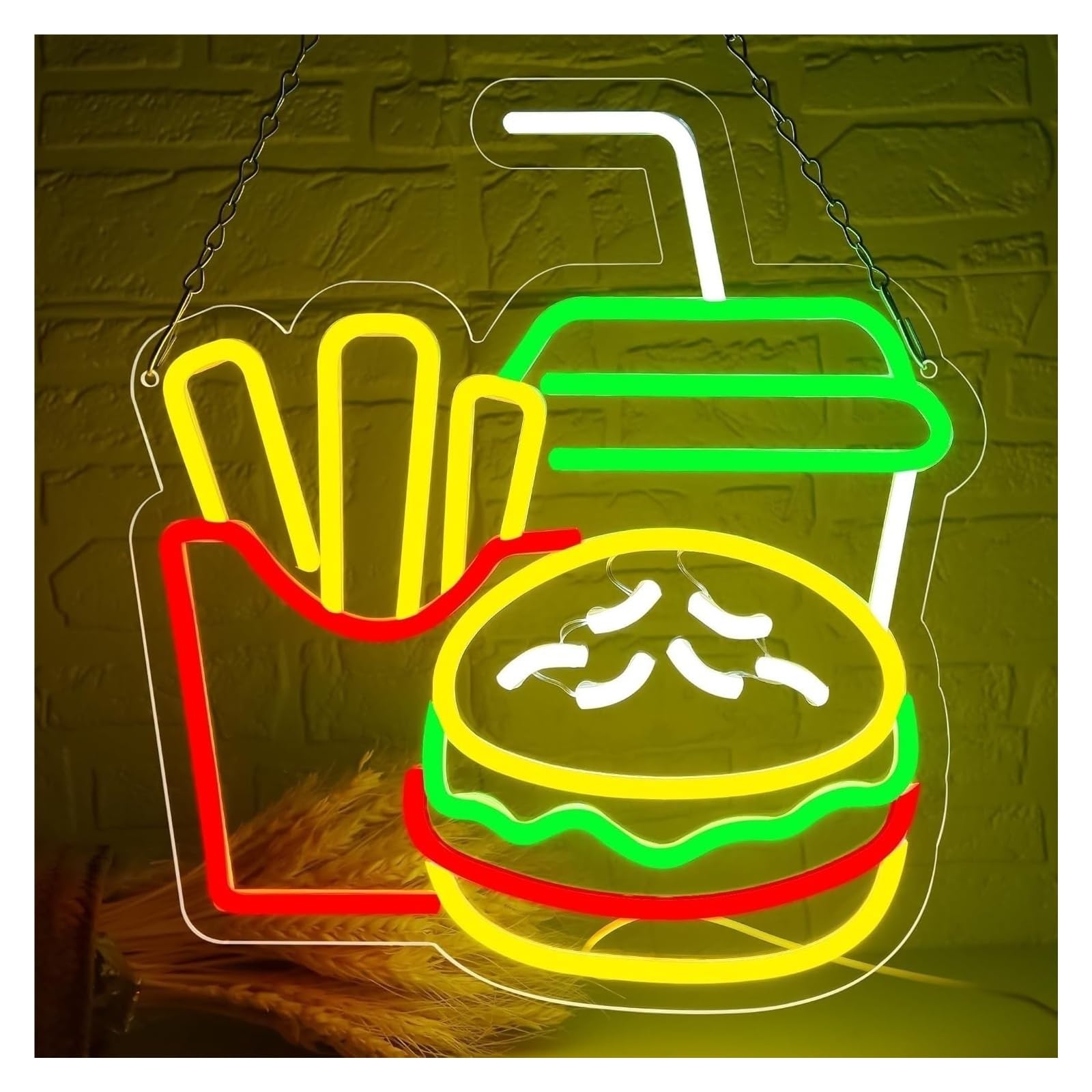 Zynther Neon lamp Hamburger Open Neon LED Sign Burger Shop Business Fast Food Welcome Opening Room Decor(Natural Light)
