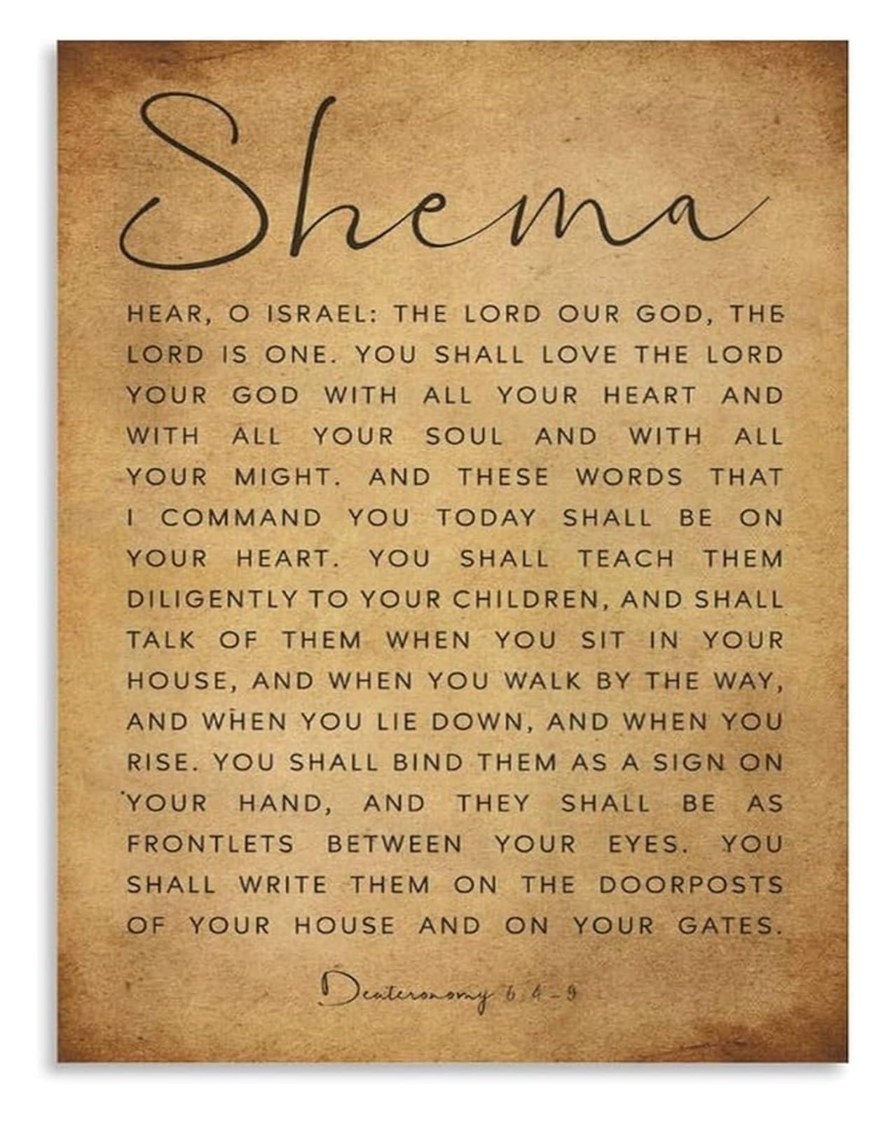 Deuteronomy 6 4 9 Shema Bible Verse Canvas Wall-Art Rustic Christian Jewish Scripture Vintage Religious Home Decor(Unframed,16x24inch(40x60cm))