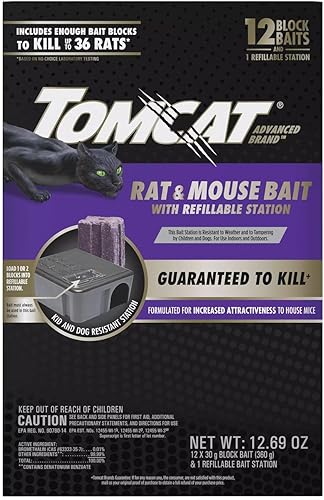 Tomcat Advanced Brand - Cebo para ratas y ratones con estación recargable, uso en interiores y exteriores, 1 estación y 12 repuestos de bloques