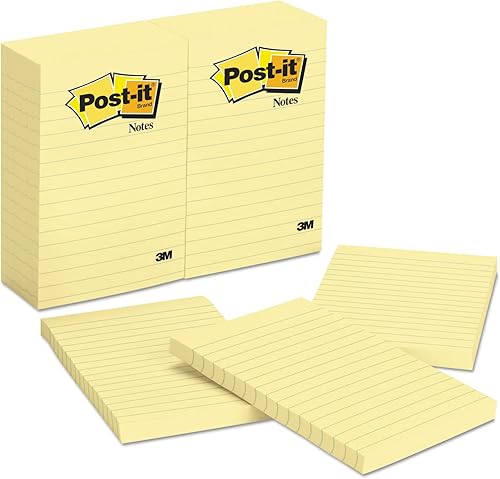 Post-It 660Yw Post-It Notes, forradas, 100 Shpad, 4 pulgadas x 6 pulgadas, 12paquete, amarillo
