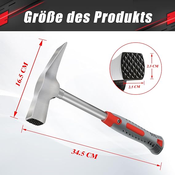 C&T Maurerhammer GeologenhammerSteinhammerMason's Hammer 600g mit Stahlrohrstiel R-Type Berliner Form Hochwertiger Zimmererhammer & Bautenschutzhammer Robustes Maurerwerkzeug für Profis