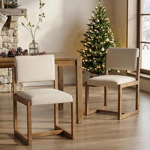 DUOMAY Juego de 2 sillas de comedor tapizadas, sillas de comedor modernas de mediados de siglo, sillas auxiliares de cocina de tela de lino con