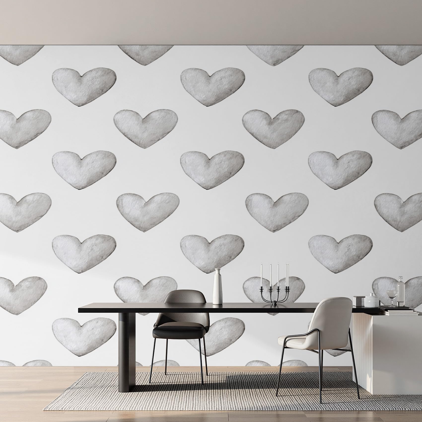 Papier Peint Panoramique Cœur Gris 350x256 cm pour Décoration Murale de Salon