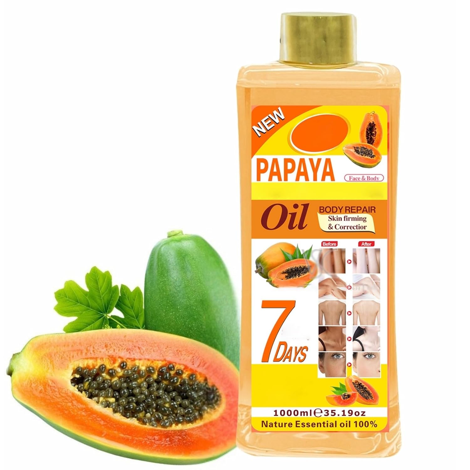 1000ml Papaya Oil for Skin Brightening - Organic Papaya Oil for Face - Soft 7 Body Oil, Moisturizing