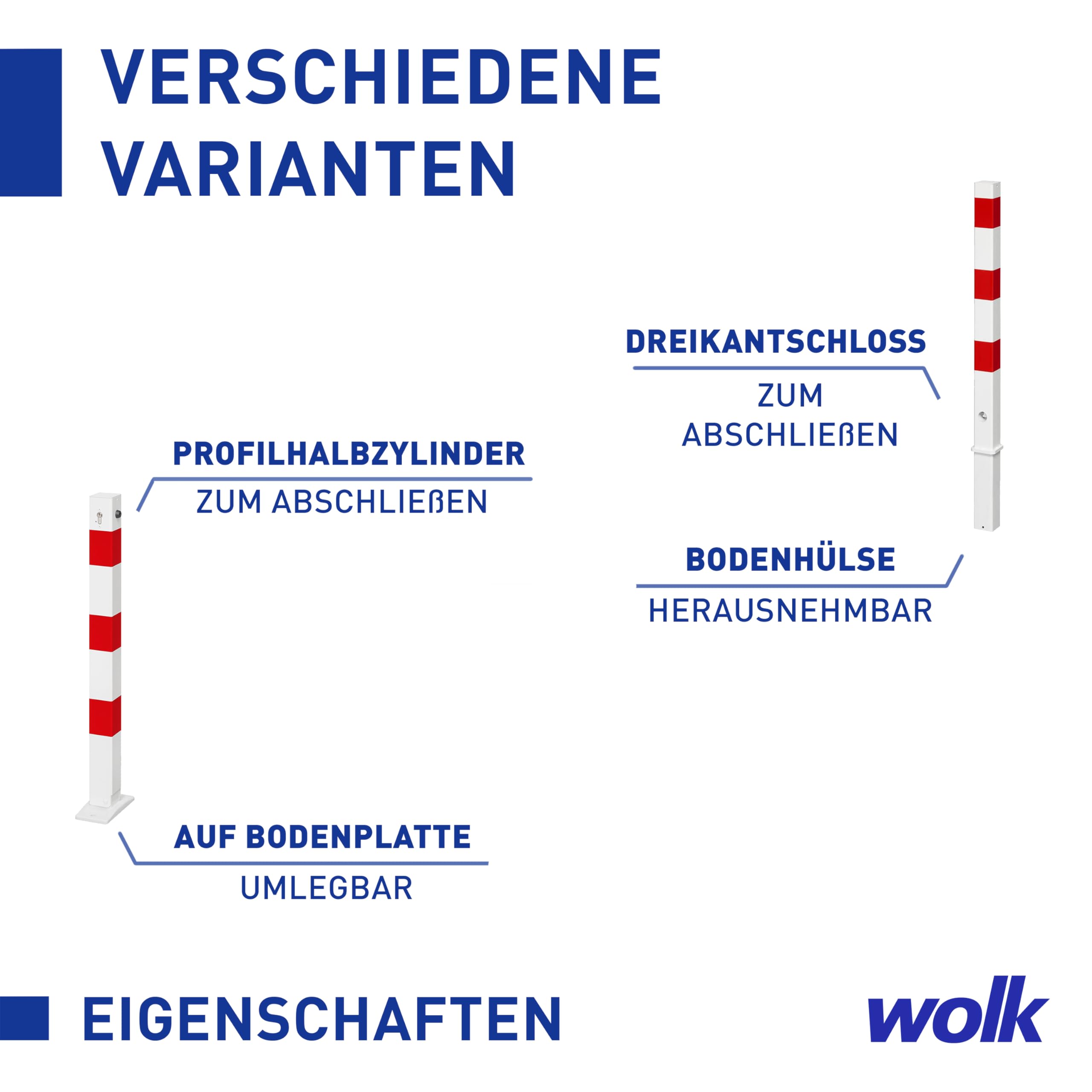 SPU Absperrpfosten Poller Stahl rot weiß 900 mm herausnehmbar mit Bodenhülse und Dreikantschloss, Parkplatzsperre, Parkplatz Poller, feuerverzinkt