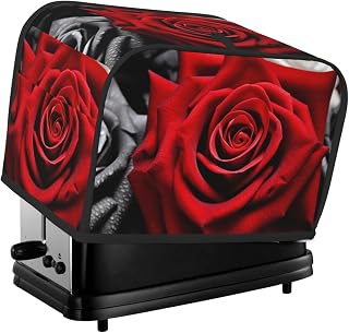 2 Slice Toaster Covers Quilted Bread Maker Cover Small Appliance Cover With Handle Black White And Red Roses Toasters Dust Cover For Home Table Kitchen Decor