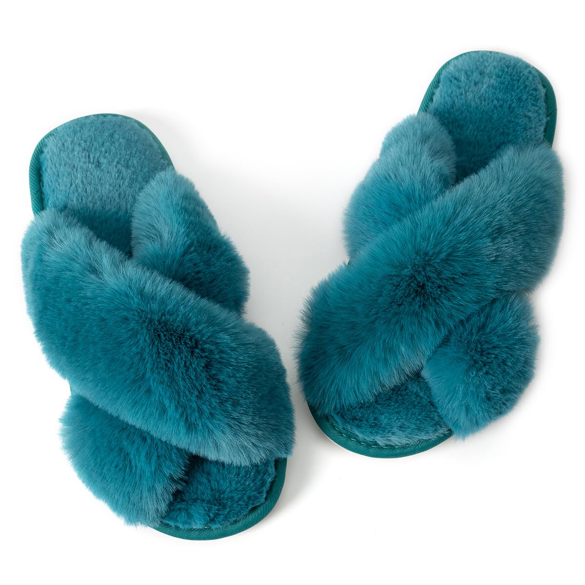 Womens Slipper Memory Foam Cross Band Fuzzy Slippers Open Toe Cozy House Slippers Cozy Plush Bedroom Indoor Outdoor