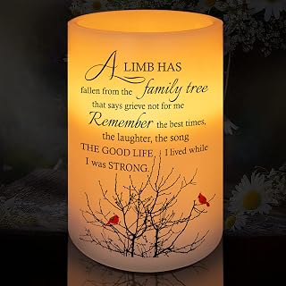 HAIINAA Sympathy Memorial Candle - Realistic Wax Flameless LED Gift with Poetic Words, Lilies Print, 6H Timer, Pet & Child Safe