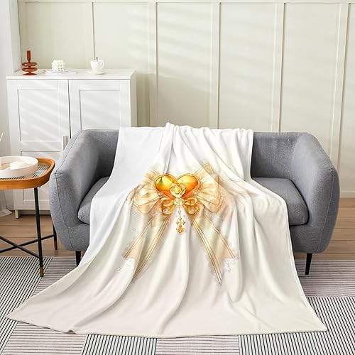 Miniatura 2 de Erosebridal Yellow Ribbon Bow Fleece Throw Blanket 40"x50" - Ultra-Soft for Couch Sofa Bed,Love Hearts Diamond Flannel Blanket,Princess Style