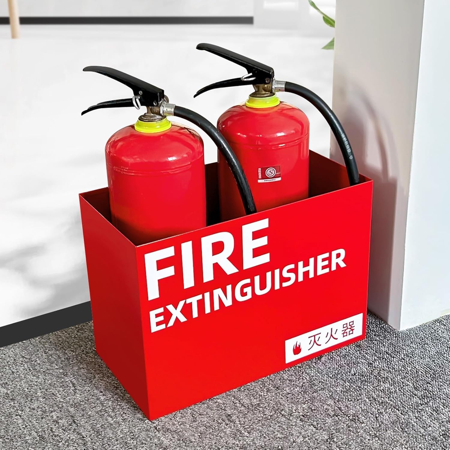 Caja De Extintor De Incendios De Soldadura De Hierro, Capacidad para 2 Extintores De Incendios De 1-8 Kg, Soporte De Extintor De Incendios para Exhibición, Soporte De Extintor De Incen, Red