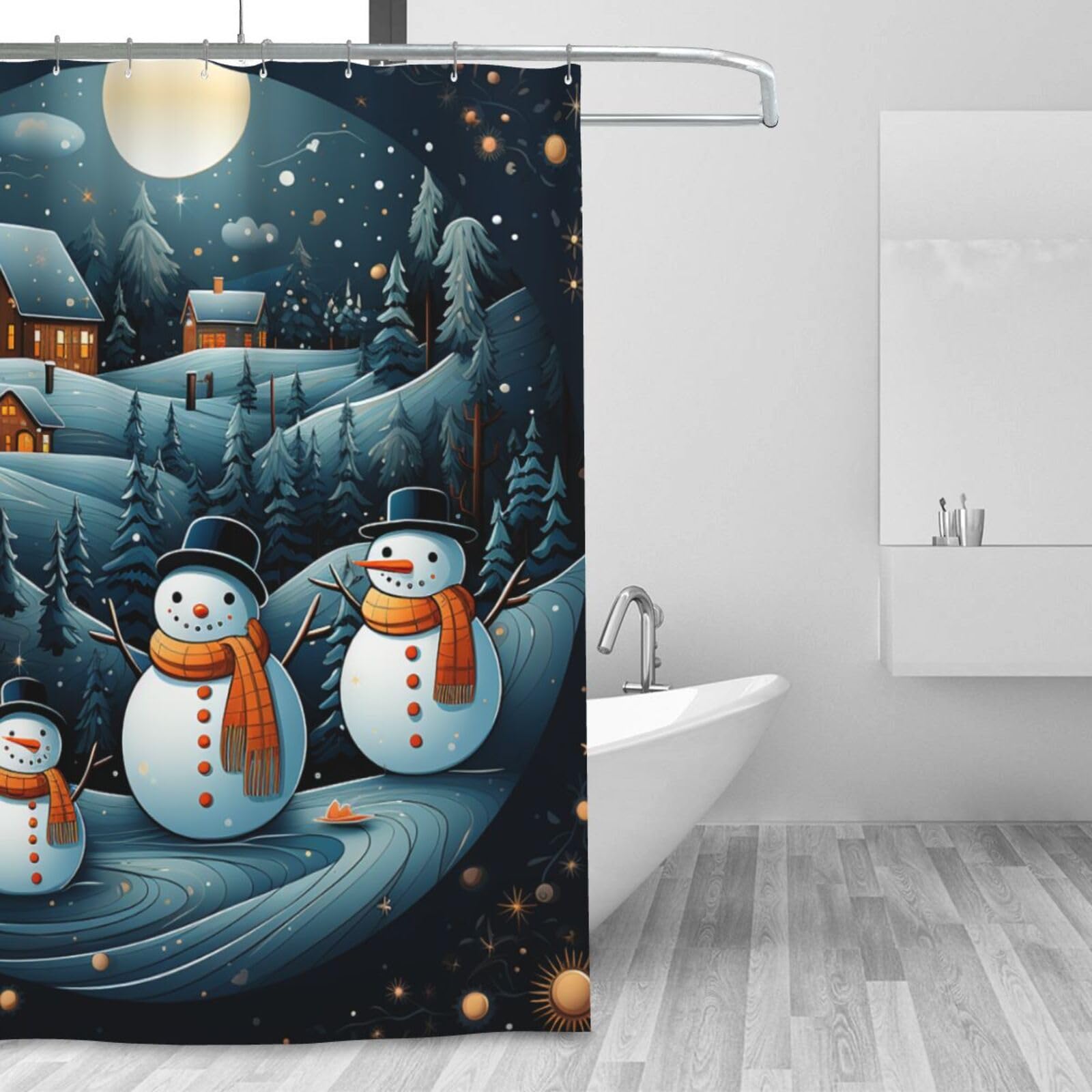 Rideau de douche de Noël moderne avec 12 crochets rideau de bain étanche