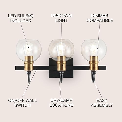Miniatura 2 de JONATHAN Y JYL3528A Marais 21.5" 3 luces de hierro  vidrio rústico vintage LED de vanidad industrial bohemio 2700K LED 4W bombillas entrada