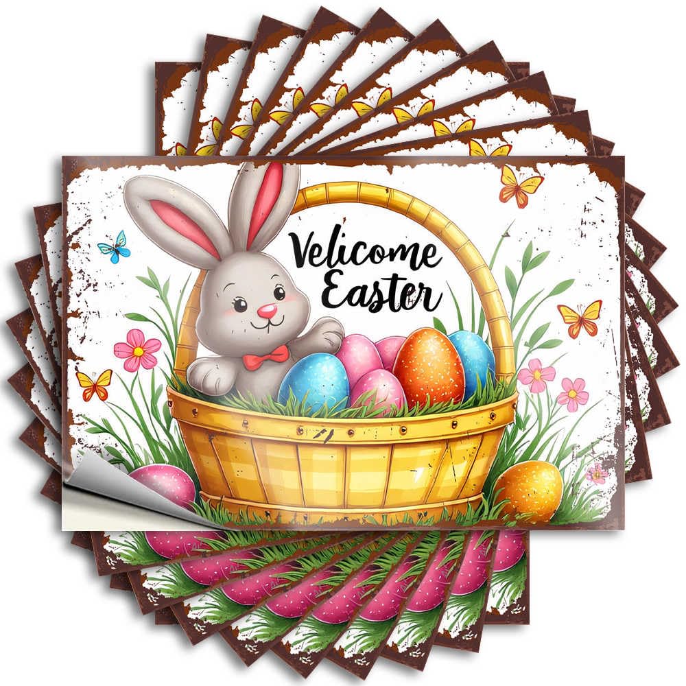 Fzfn Colour Bedroom Accessories Hat Decals | Welcome Easter Basket With Bunny And Colorful Eggs Cats For Boss Decor(12X18cm)