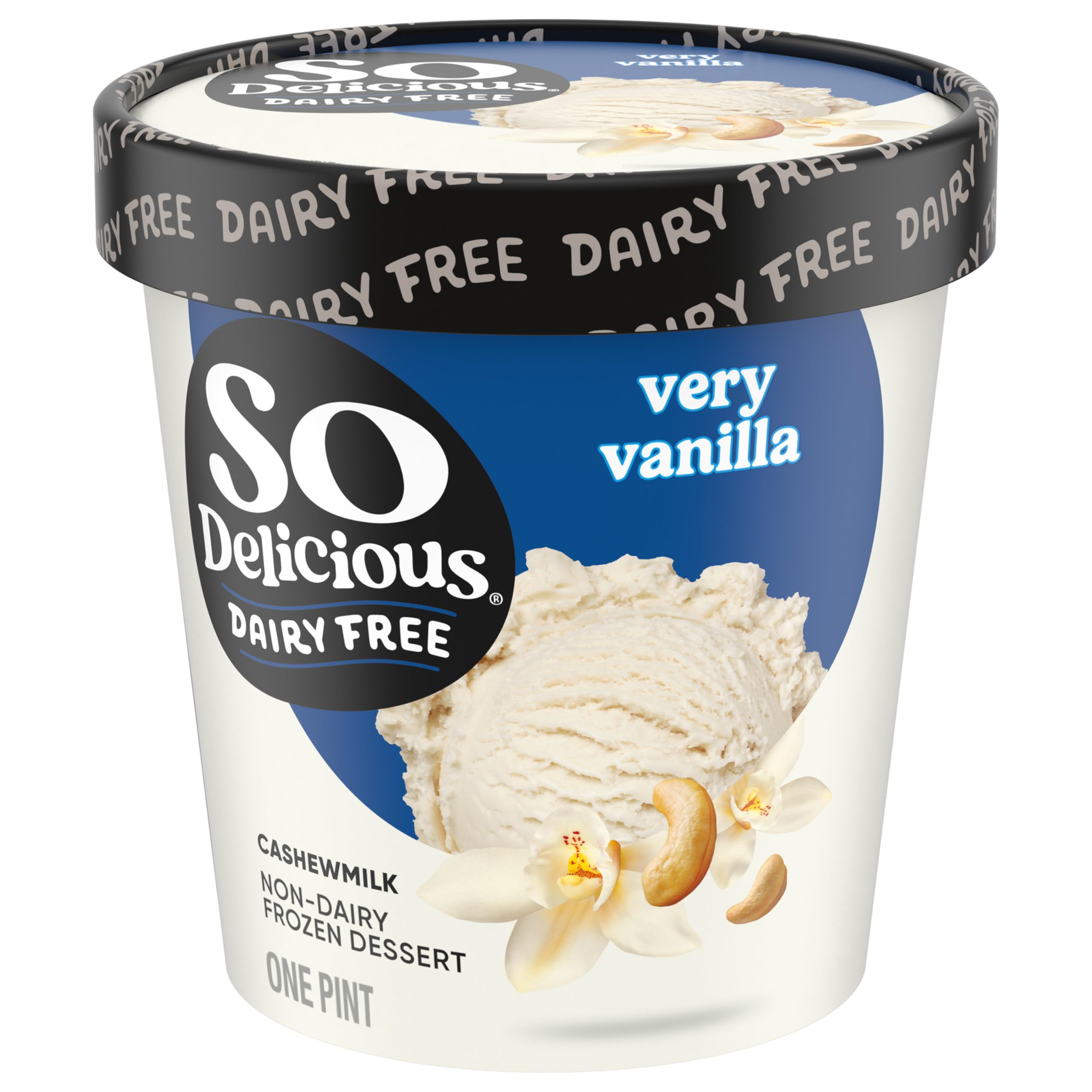 So Delicious Dairy Free Cashew Milk Frozen Dessert, Very Vanilla, Vegan, Non-GMO Project Verified, 1 Pint