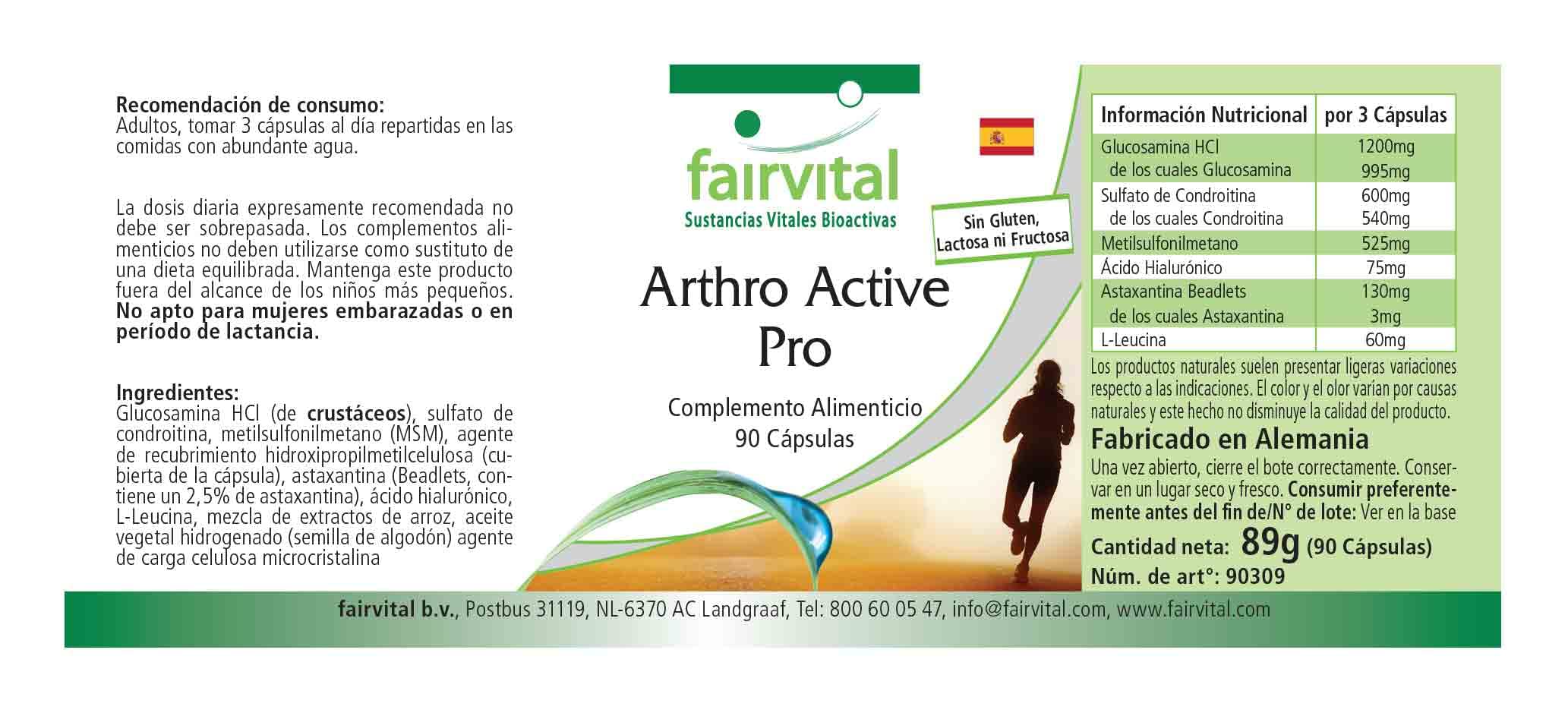 fairvital Gelenk-Aktiv Pro, 90 cápsulas, 1200mg de glucosamina por dosis diaria con sulfato de condroitina + MSM + ácido hialurónico + astaxantina, ALTA DOSIS