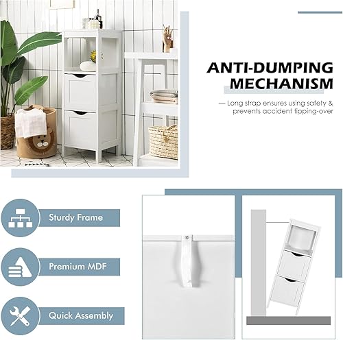 Miniatura 3 de LOKO Armario de almacenamiento de baño, gabinete de piso estrecho con 2 cajones extraíbles y 2 estantes, organizador de almacenamiento de torre de 4