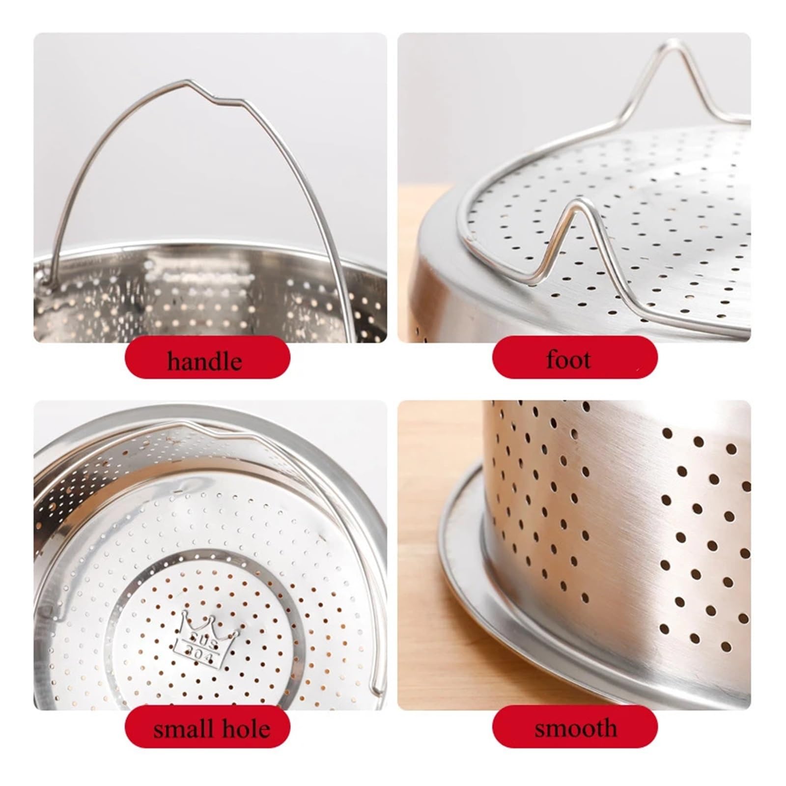 Cesta de vapor acero inoxidable con mango silicona for olla a presión arrocera, rejilla, escurridor, utensilios cocina Cesta de vapor inox(22cm)