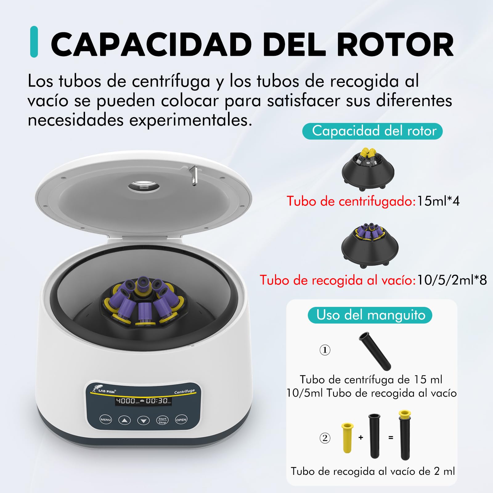 LAB FISH LC-400 Centrífuga de Baja Velocidad 4000 RPM 2173 xg para PRP PRF Tubos 4x15ml u 8x2/5/10ml