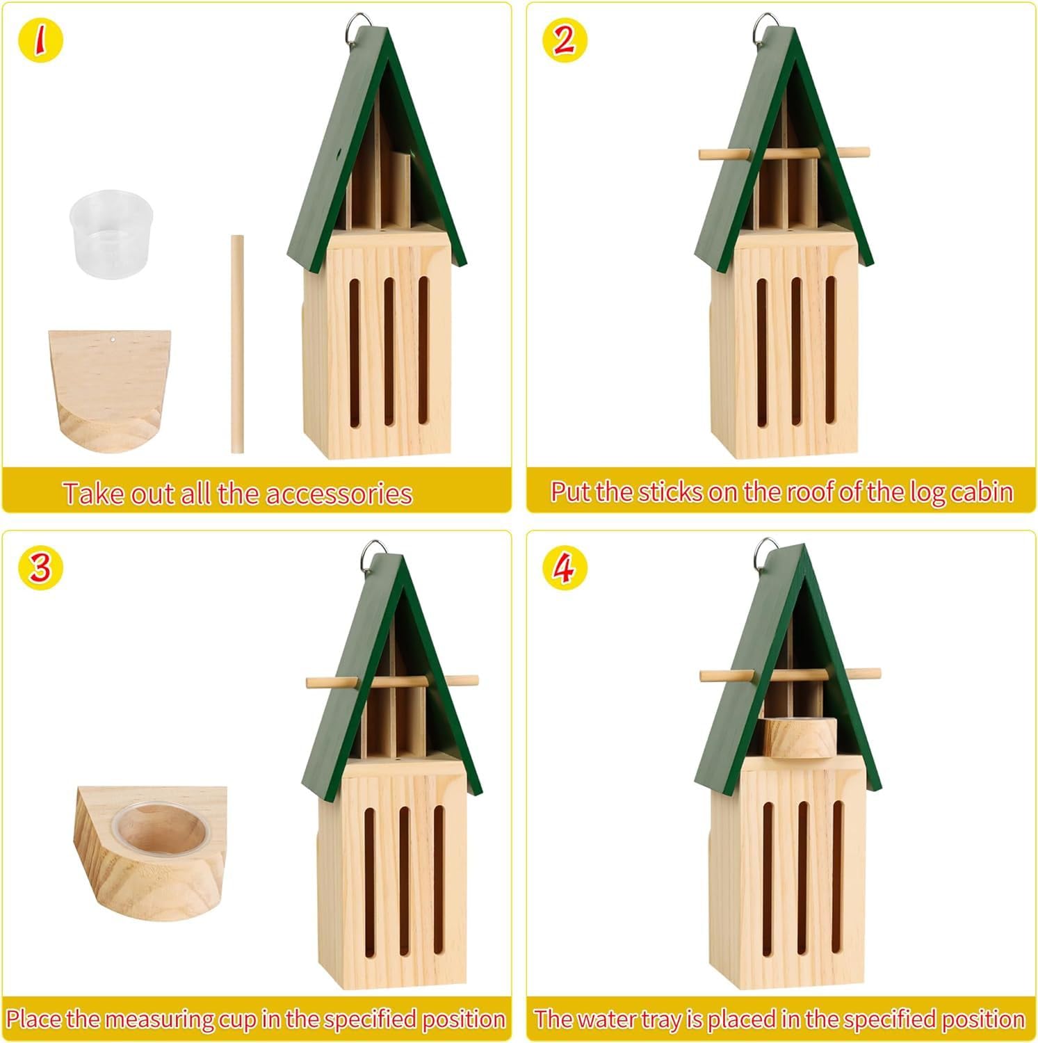 Haus und Futterspender for draußen, Holzhaus for den Garten, natürlicher Lebensraum mit Pfütze auf dem Boden oder for Aufhängen an Einer Baumwand/1074