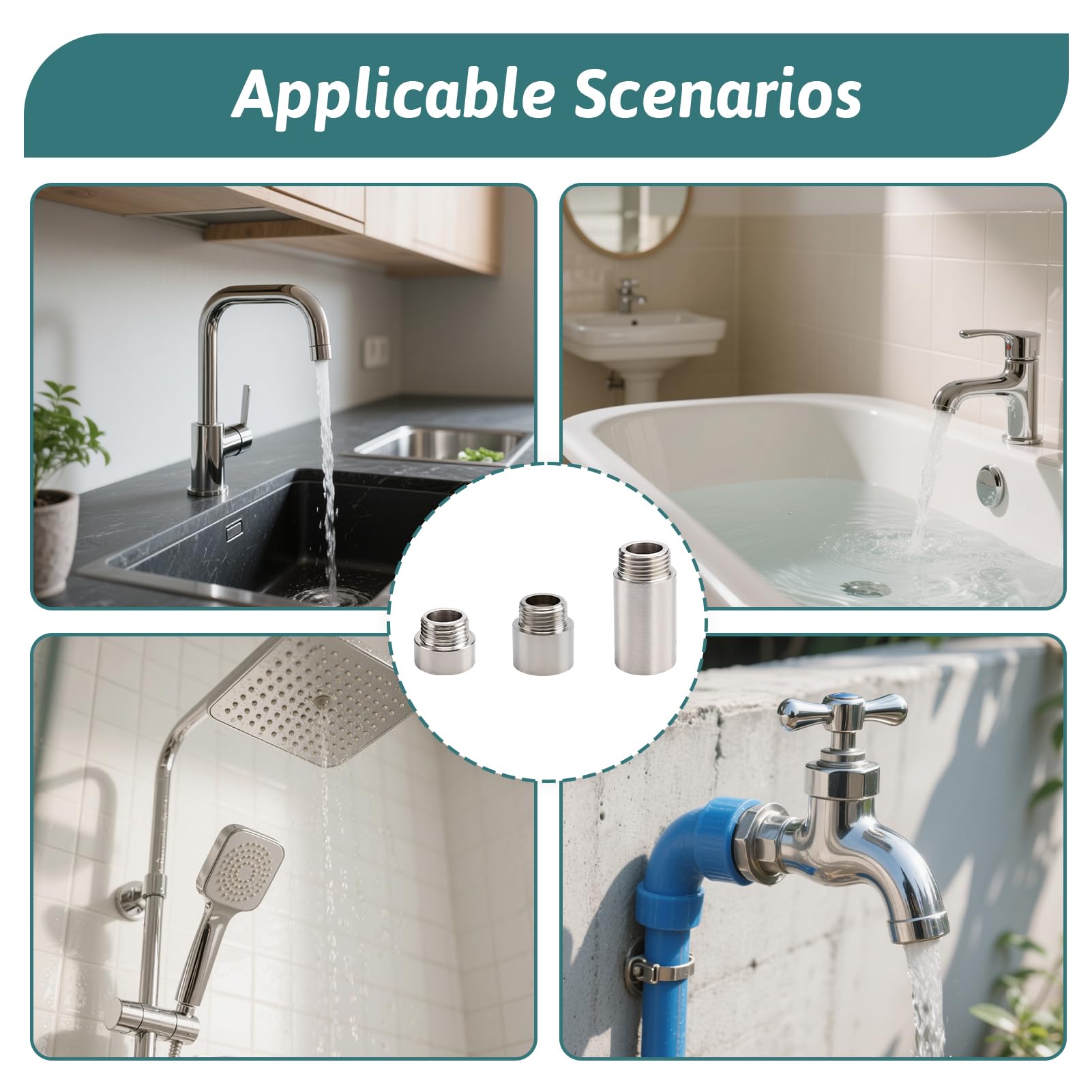 6 Piezas de Extensión de Grifo de 1/2 Pulgada, Extensión de Grifo Interior y Exterior con Rosca Estándar, Utilizable como Extensión de Boquilla de Ducha, Conexión de Tubo Alargador de Acero Inoxidable