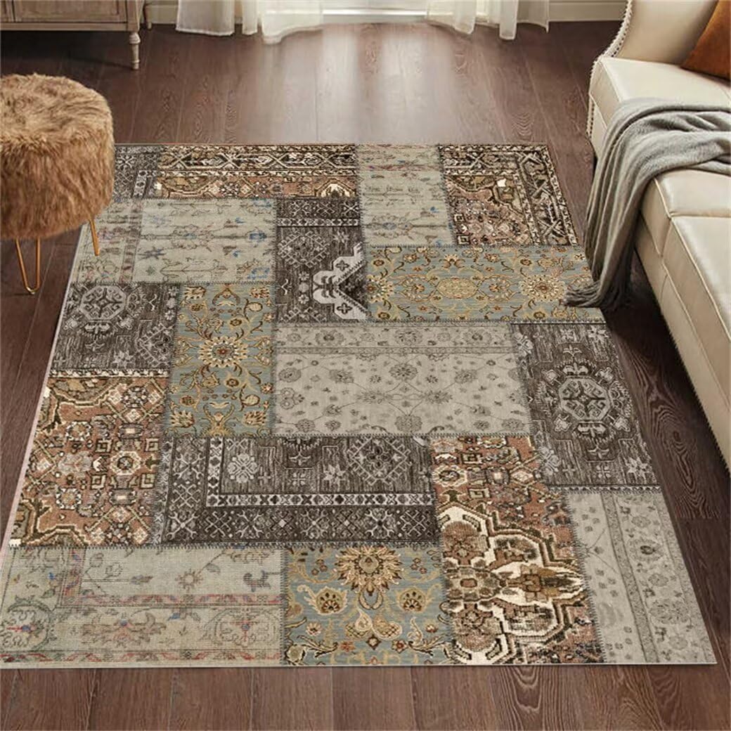 Tapis de salon sombre 200x200cm lavable et anti-poussière au motif floral