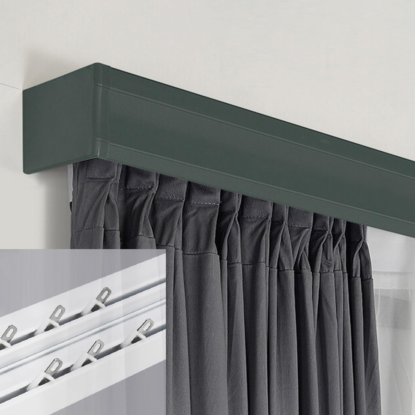Kit de rails de rideau de plafond double silencieux 3 en 1 pour chambre à coucher - Cache-tringle à rideaux en métal caché intégré (gris, 1 m)