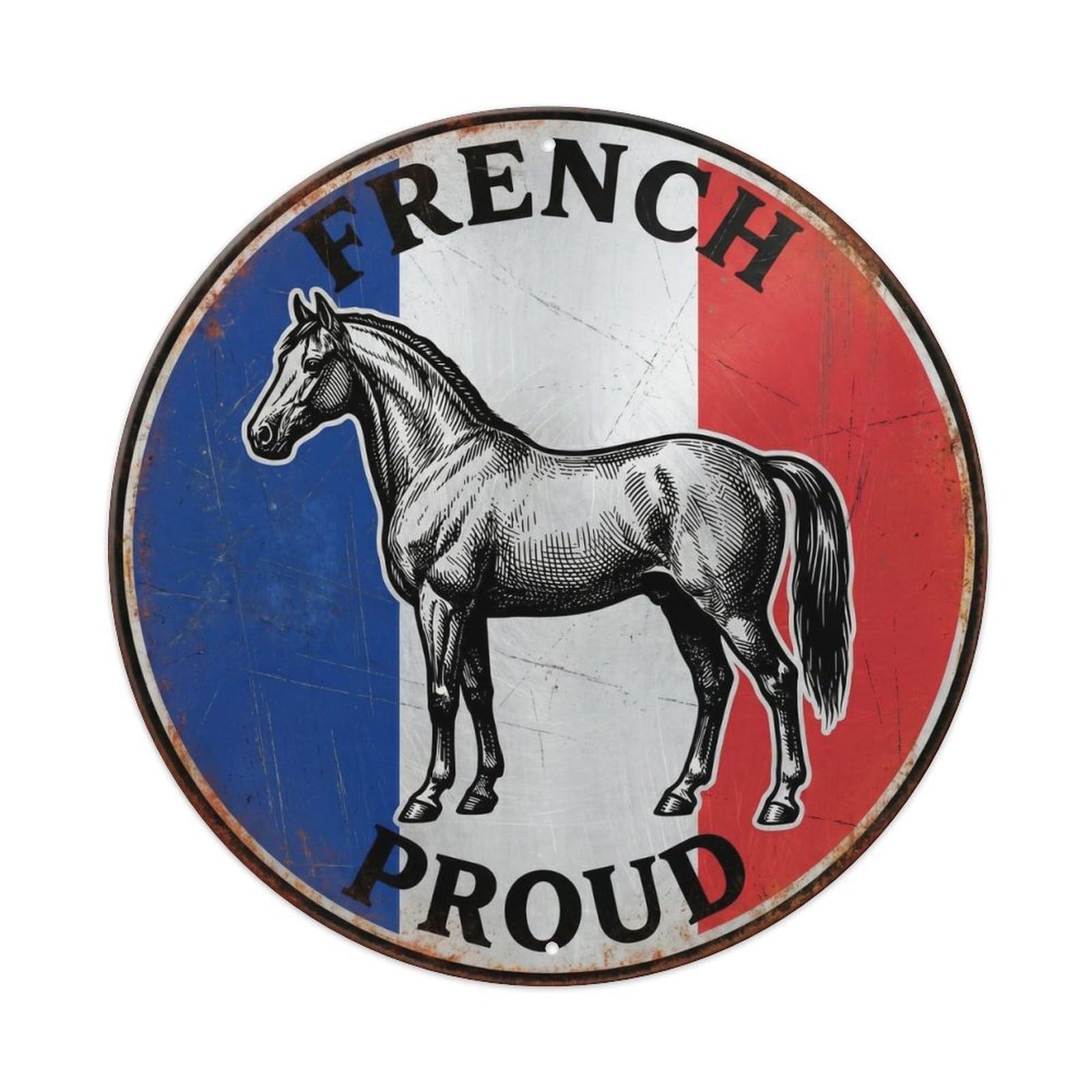 Olhnbad Style French Proud Horse Farm Animal Heritage Emblem Metal Tin Sign