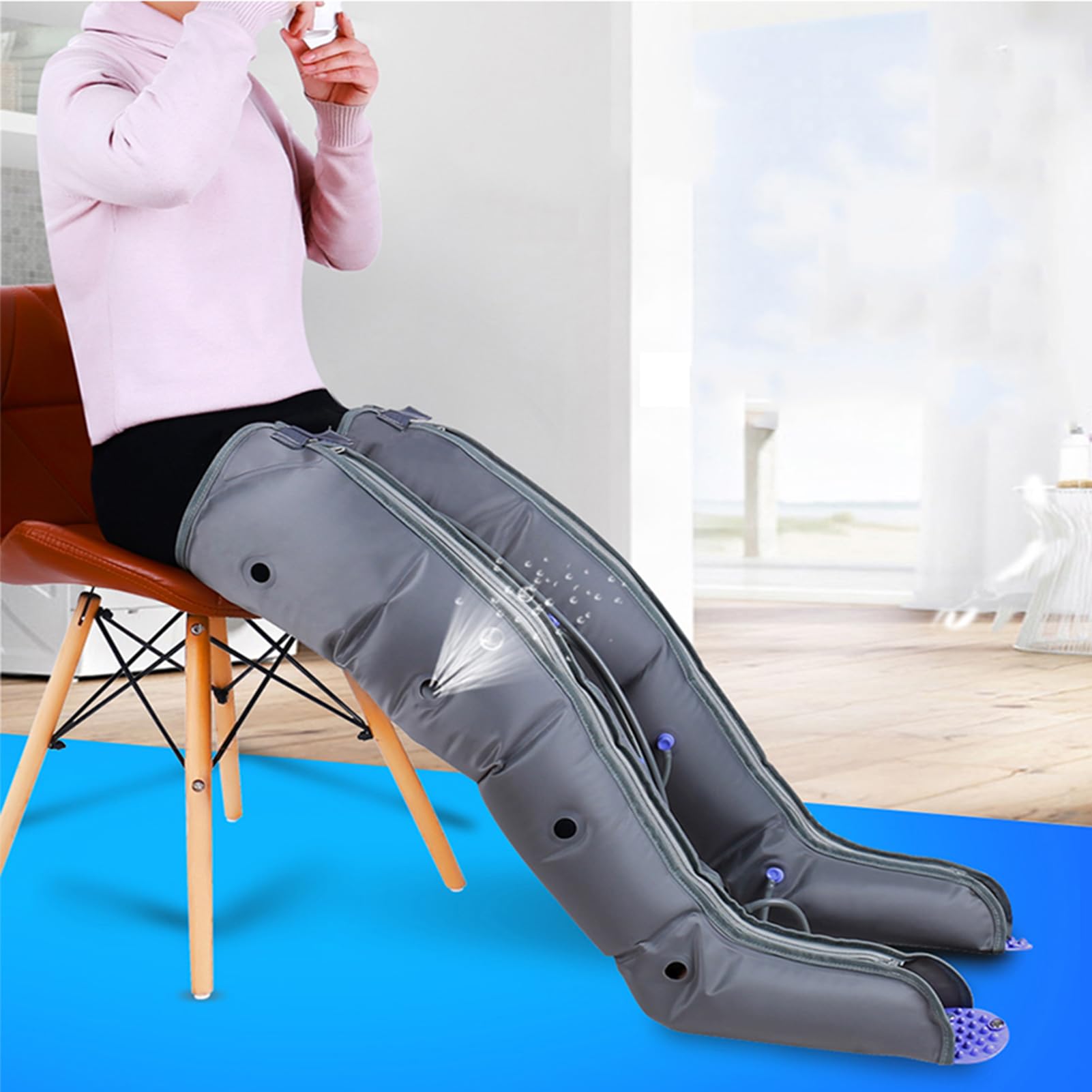 Massaggiatore a compressione d'aria per gambe traspirante a 4 cavità, massaggiatore pneumatico a pressione regolabile per circolazione, linfedema, gonfiore, rilassamento, sollievo dal dolore, drenagg