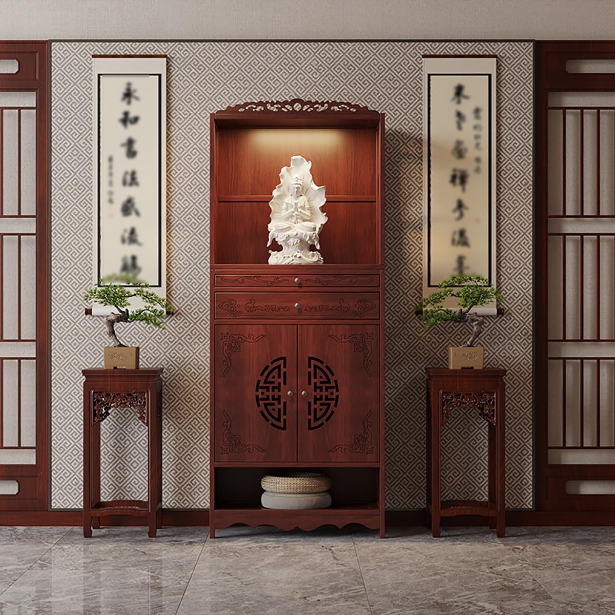 Armoire d'autel Bouddhiste, Table d’Autel Bouddhiste avec Tiroir, Autel de Méditation Feng Shui pour Bouddha, Sanctuaire de méditation pour brûle-encens et offrandes(70cm)