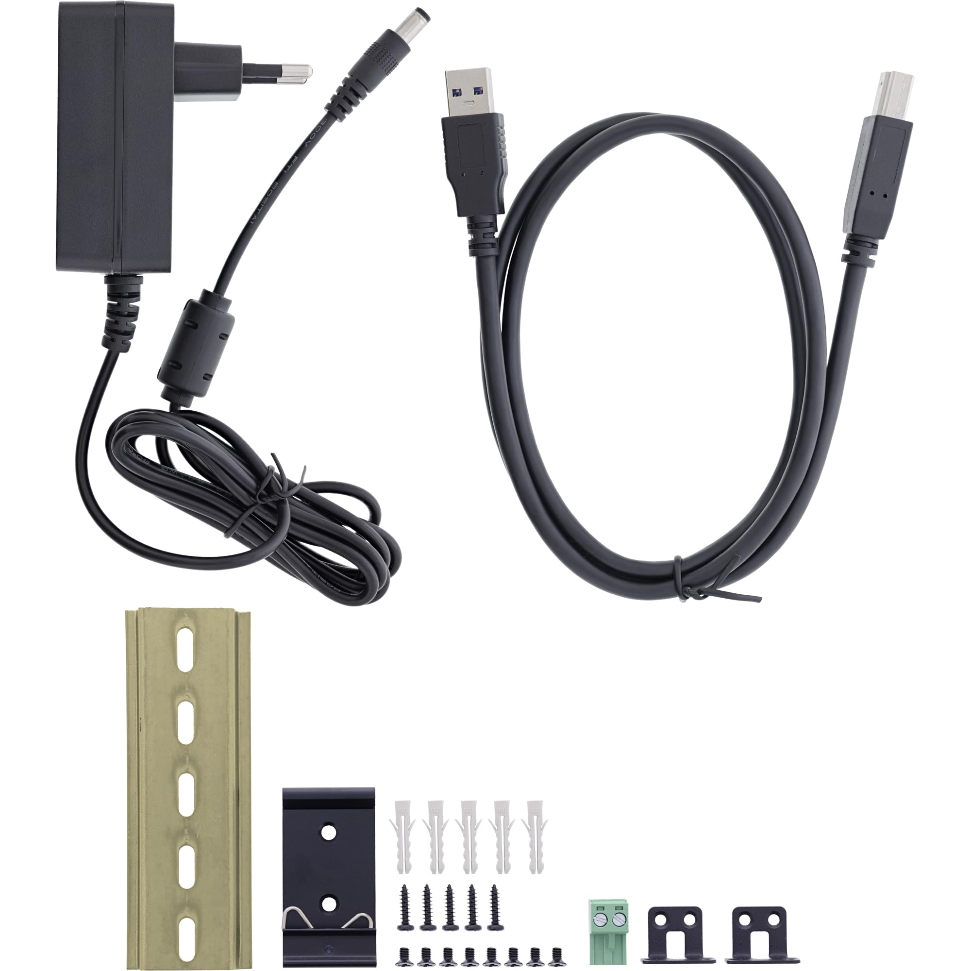 Inline Hub industriale USB 3.2 Gen.1 con 4 porte, alloggiamento in alluminio, montaggio su guida DIN, hub USB attivo con alimentatore, 5 Gb/s, 35396A