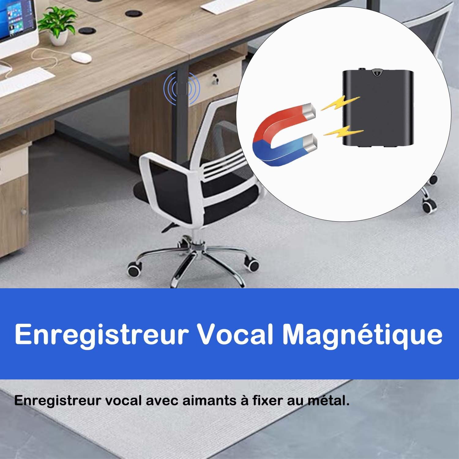 Enregistreur Vocal 16 Go avec Aimant et Activation Vocale, Rechargeable par USB pour Réunions, Entretiens, Conférences