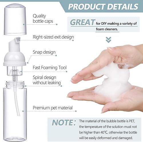 Miniatura 3 de Dandat 120 botellas vacías de espuma a granel de 2 onzas2.0 fl oz, mini botella de espuma de viaje, dispensador de jabón espumoso transparente,