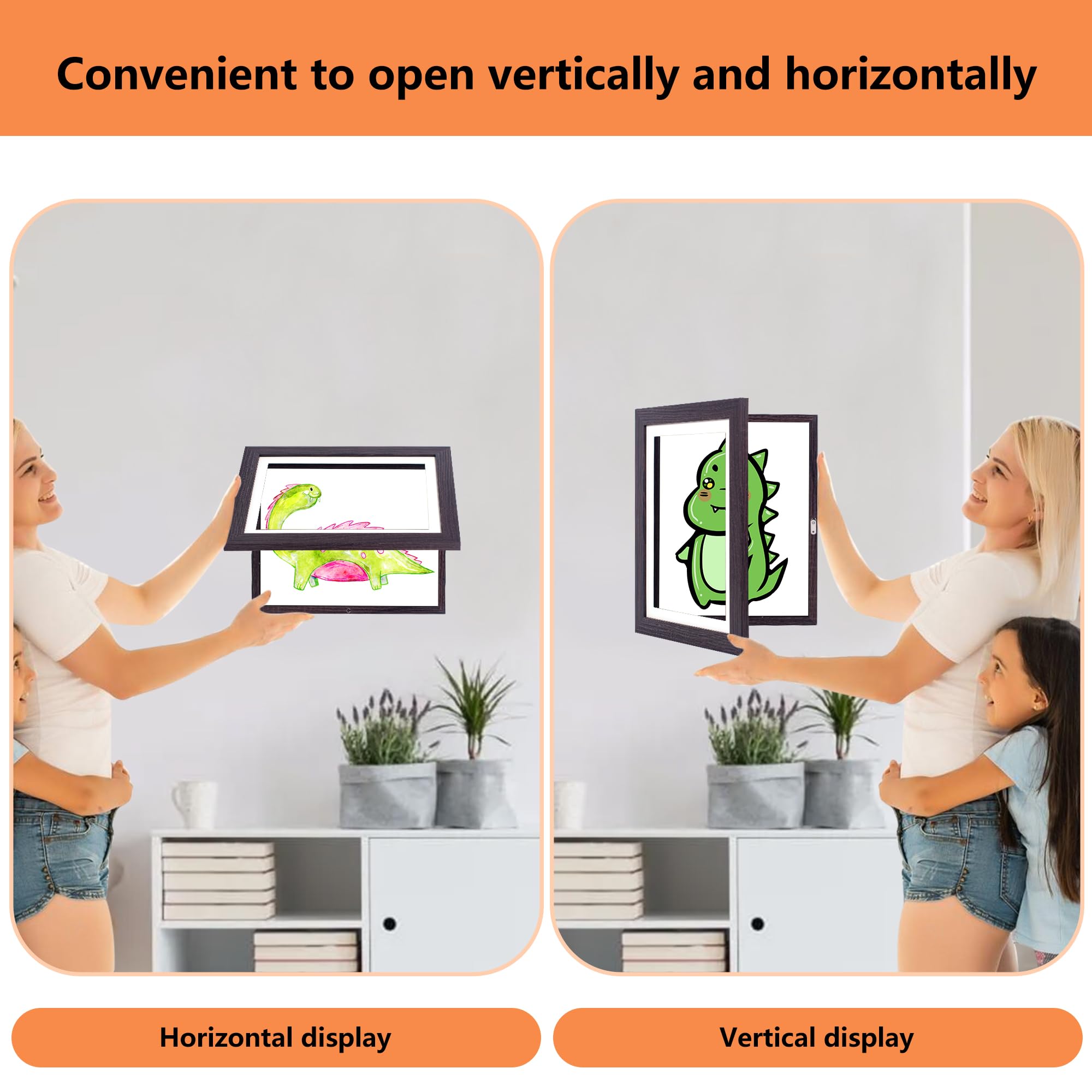 Veelot 2PK Kids Art Frames 8.5x11 Front Opening Changeable Kids Artwork Frames Great for Kids Drawings Storage Frames Children Art Projects Schoolwork Crafts Hanging Art Wall Decor (Dark Wood)