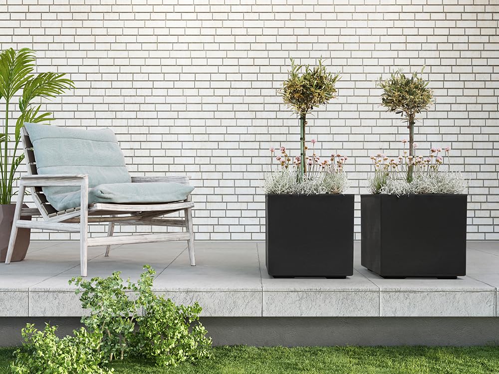Ondis24 Pot de fleurs Caro - Aspect béton - XXL sur roulettes - En plastique 100 % recyclé - Grand extérieur - Anthracite - 40 cm