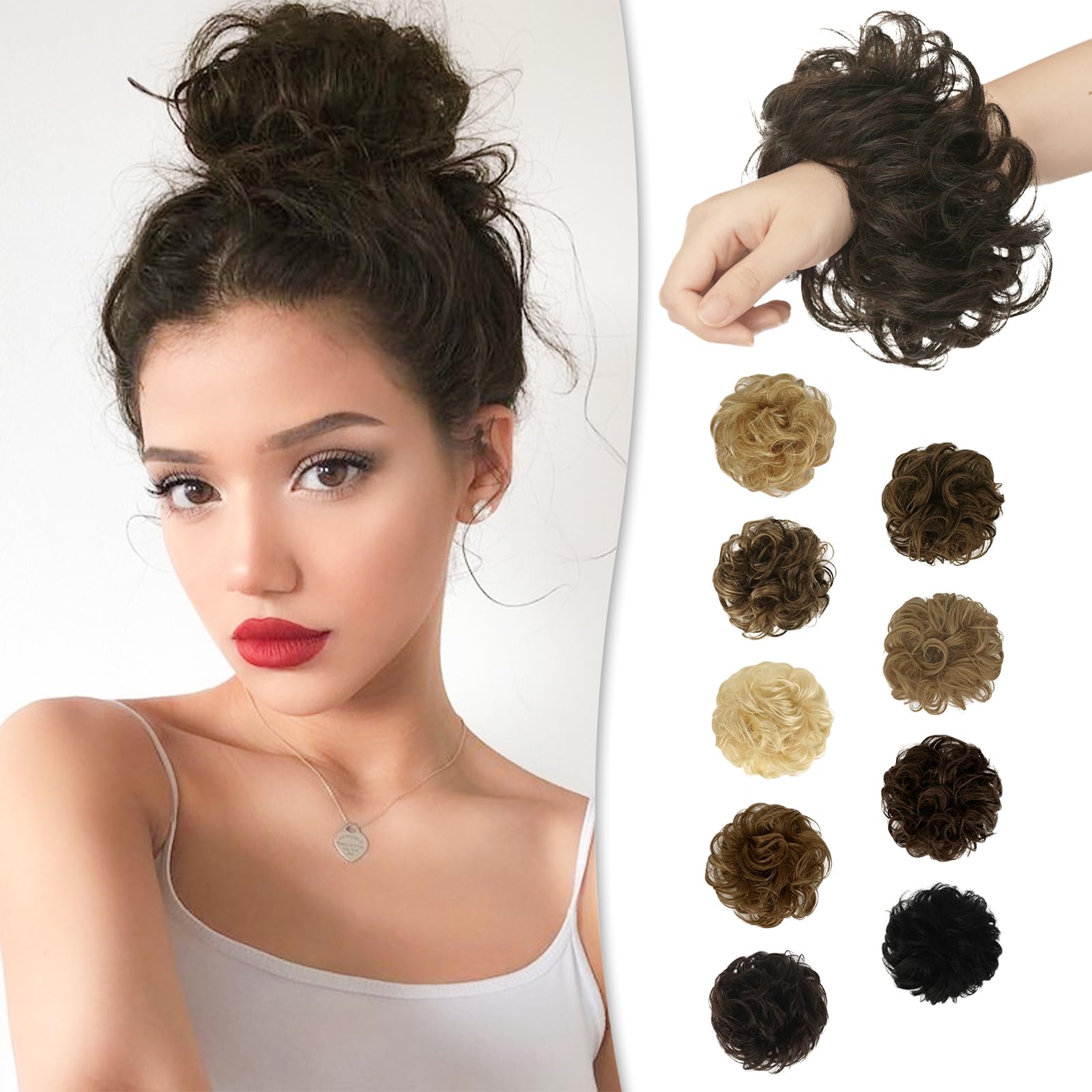 Amazon.com : RUWISS Messy Bun Hair Piece Human Hair Messy Rose Bun Hair ...