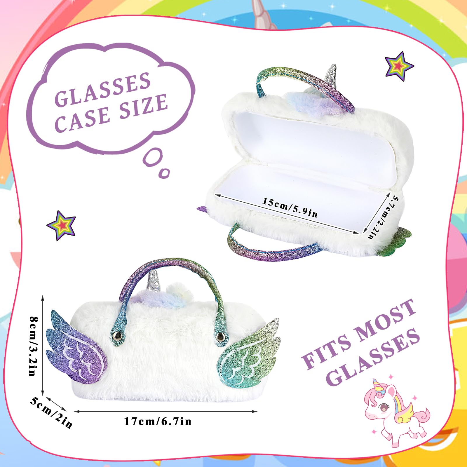 Unicornio Fundas de Gafas con Gafas de Sol para Niño, Fundas Rígidas para Gafas Gafas Fiesta Infantiles para Viajes, Playa, Accesorios de Fiesta