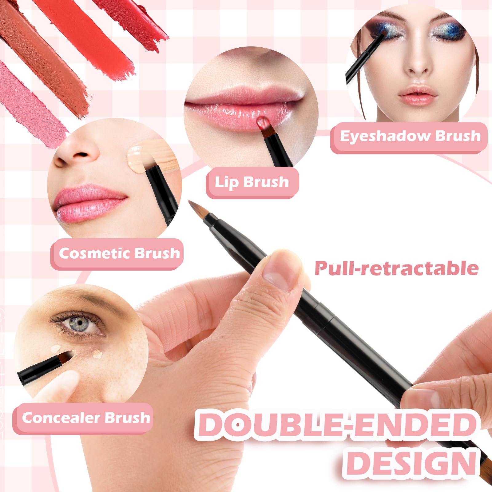 WLLHYF Pinceau à lèvres professionnel double face rétractable pour fond de teint de voyage pour femmes et filles (noir)