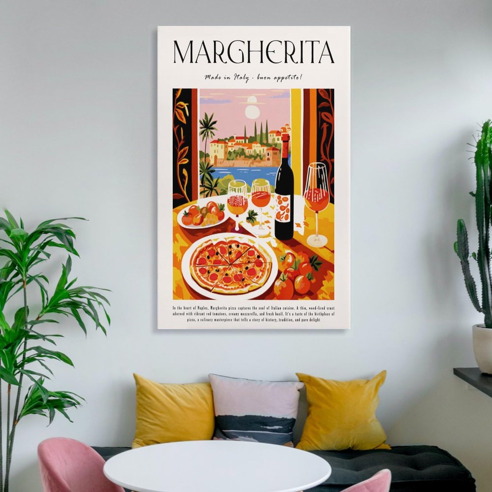 XJRZHLDU Margherita Pizza-Poster, Retro-Restaurant-Poster, italienische Küche, Esszimmer, Poster, 1 Leinwand-Poster, Schlafzimmerdekoration, Landschaft, Büro, Raumdekoration, Geschenk, 50 x 75 cm