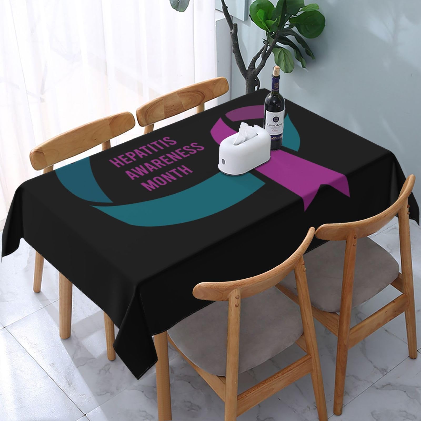 JunHeArt Hepatitis Awareness Month Tablecloth Rectangle Table Cover Washable Table Cloths Decor For Kitchen 54" X 72"