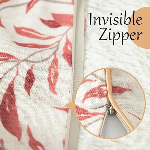 Miniatura 3 de VOGOL 1 funda de almohada decorativa lumbar, 12 x 20 pulgadas, diseño rústico de hojas rosas, funda de cojín cuadrada para sala de estar, sofá y