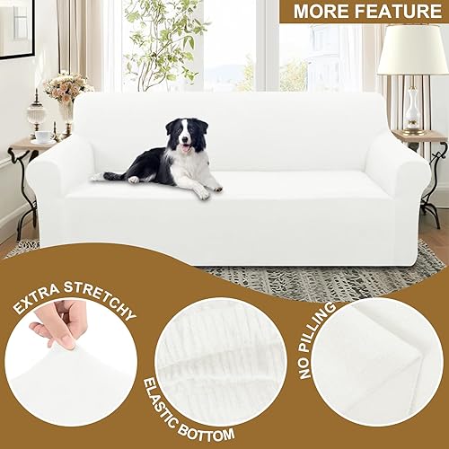Miniatura 4 de U-NICE HOME Fundas de terciopelo para sofá biplaza, funda elástica para sofá, protector de muebles, funda para sofá para perros (Mediana, blanco