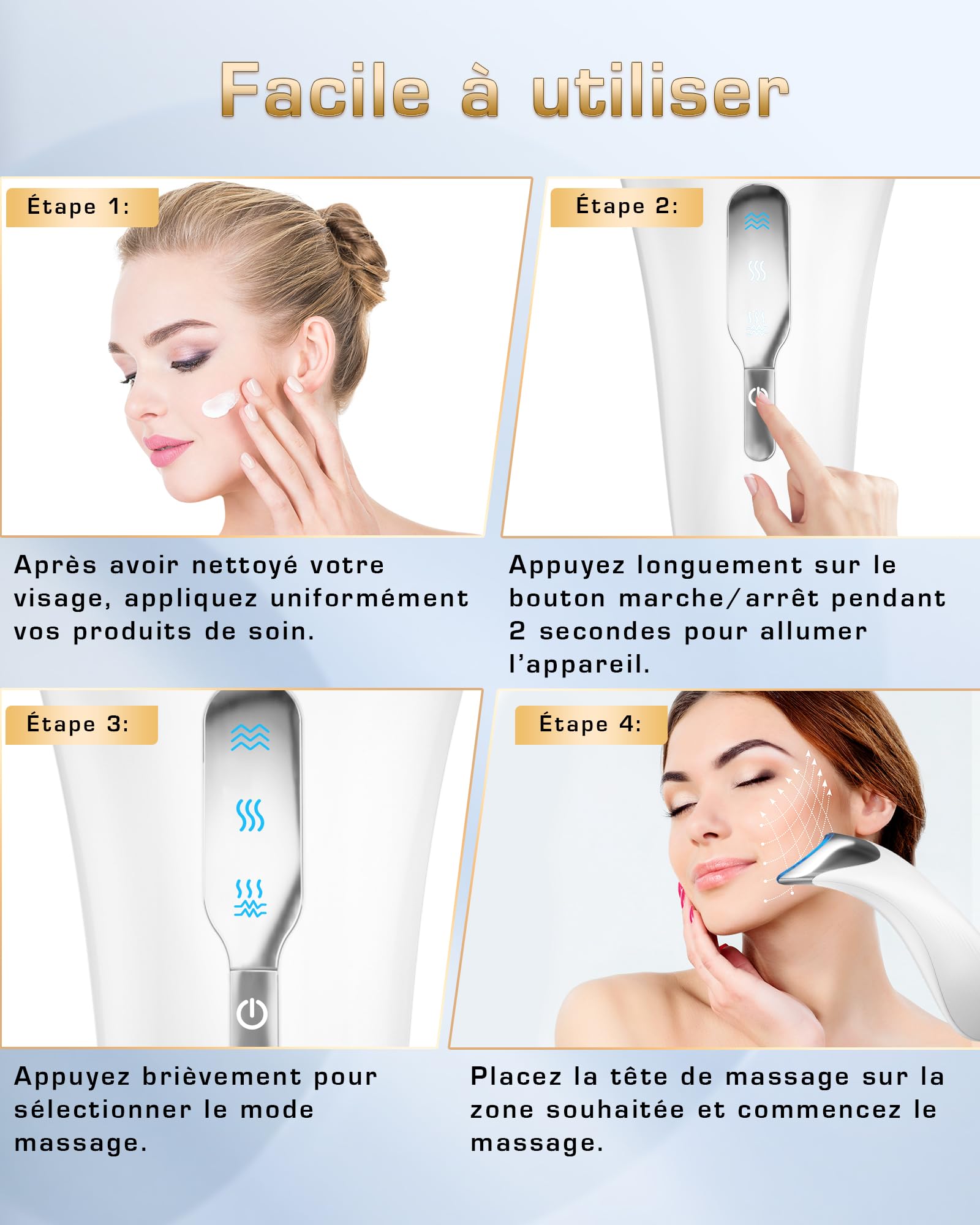 Appareil Massage Visage Anti Rides: Masseur Facial Double Menton de Beauté Electrique avec Lifting EMS Massage Thermique à 45℃ - 3 Modes LED Appareil de Beauté - Raffermissement du Visage et du Cou